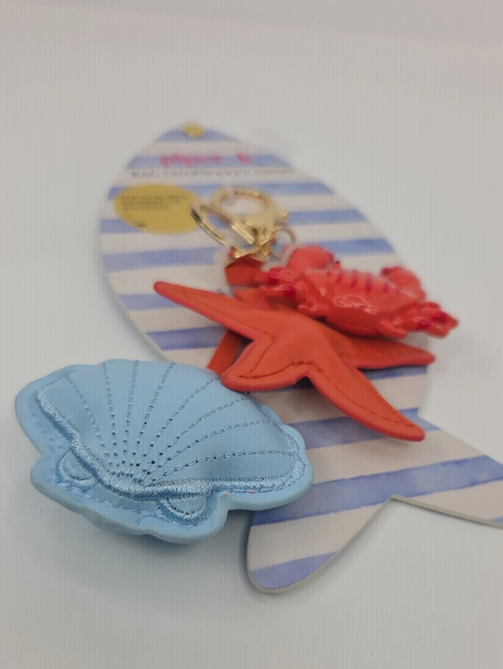 🦀▪️piper k▪️ Seashell Bag Charm Or Keychain with Red Starfish & Crab Nautical